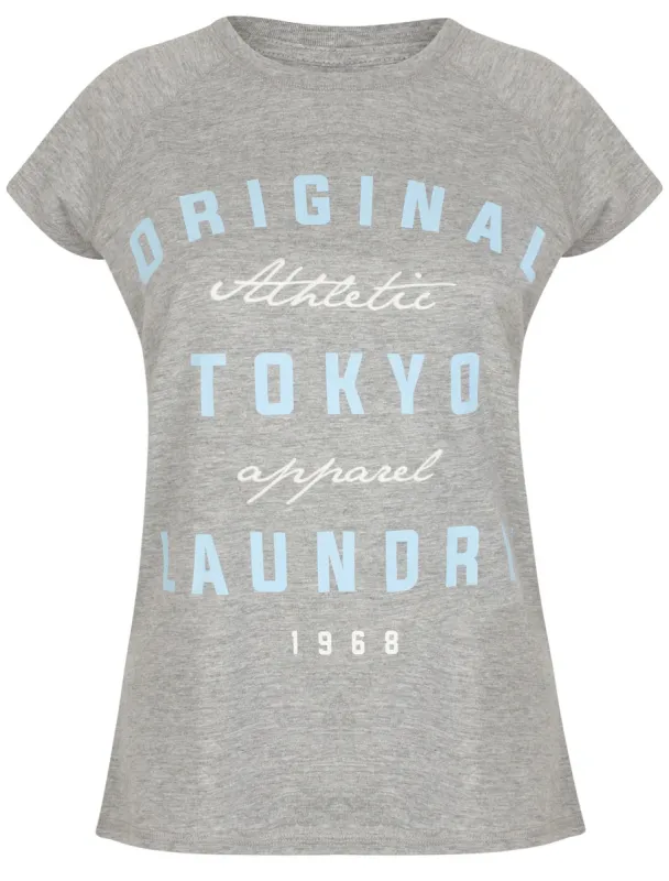 Nyla Motif Cotton Crew Neck T-Shirt In Light Grey Marl - Tokyo Laundry sold by Tokyo Laundry
