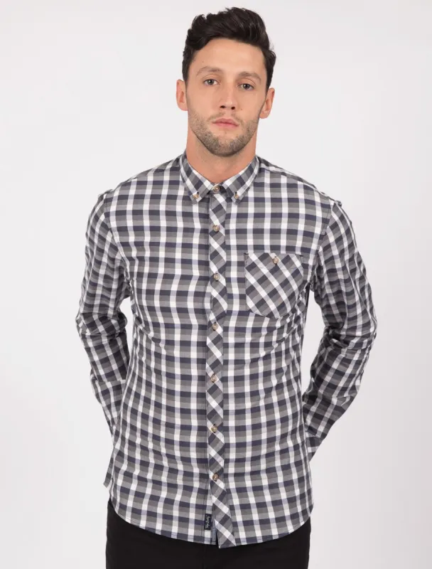 Bridlington Checked Cotton Long Sleeve Shirt In Dark Denim - Tokyo Laundry sold by Tokyo Laundry