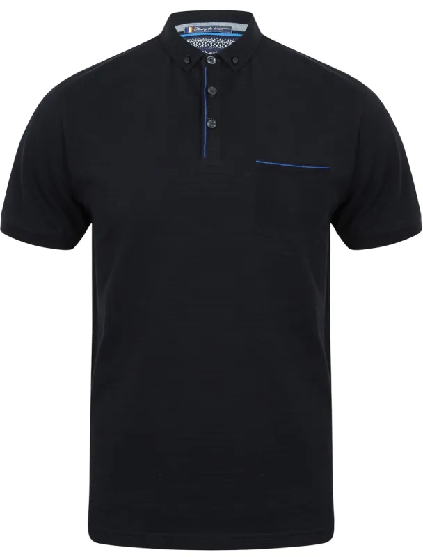 Ensign Jacquard Pique Polo Shirt in True Navy - Le Shark sold by Tokyo Laundry
