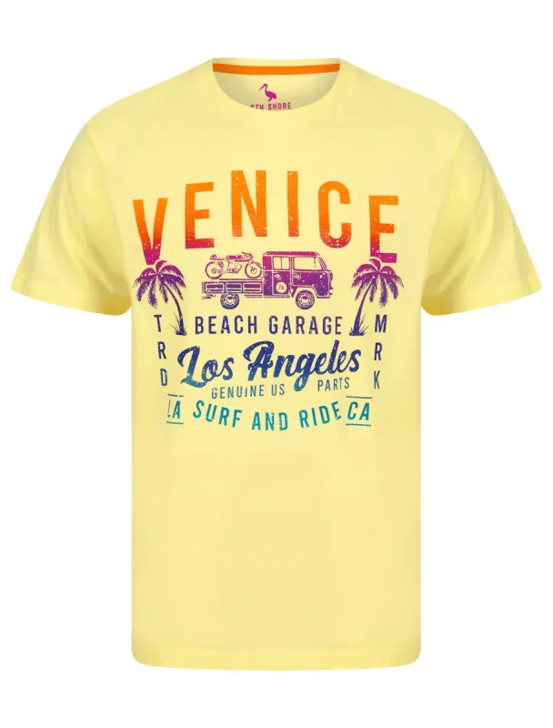Beach Garage Motif Cotton Jersey T-Shirt in Pastel Yellow - South Shore sold by Tokyo Laundry