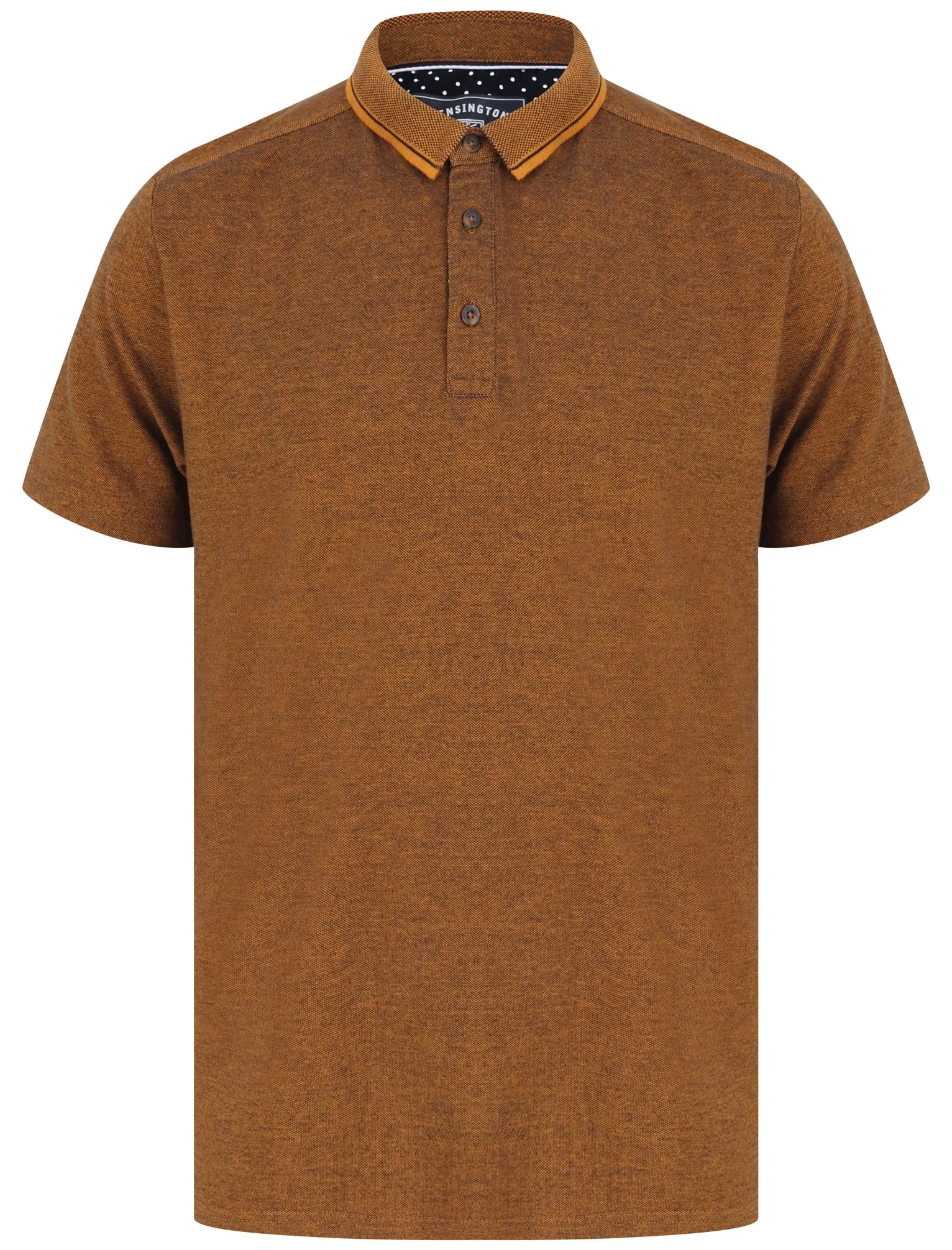Lowndes 2 Cotton Pique Polo Shirt with Jacquard Collar In Buckthorn Brown - Kensington Eastside sold by Tokyo Laundry