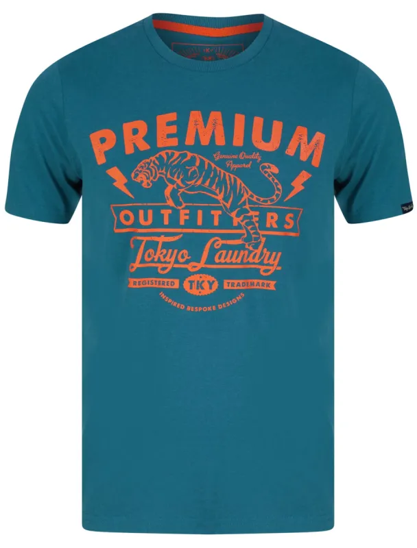 Premium Wheel Motif Cotton Jersey T-Shirt in Moroccan Blue - Tokyo Laundry sold by Tokyo Laundry