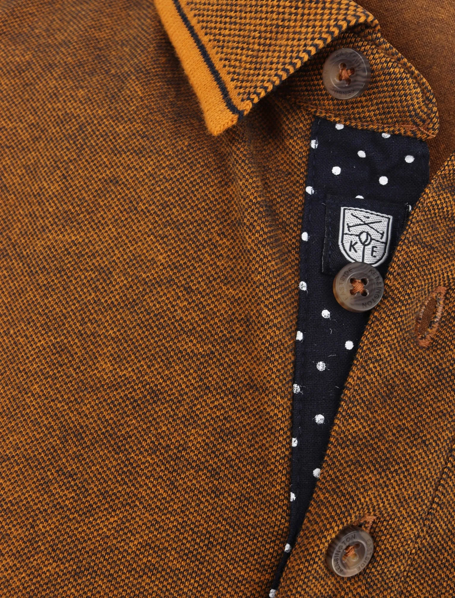 Lowndes 2 Cotton Pique Polo Shirt with Jacquard Collar In Buckthorn Brown - Kensington Eastside sold by Tokyo Laundry product image thumbnail 3