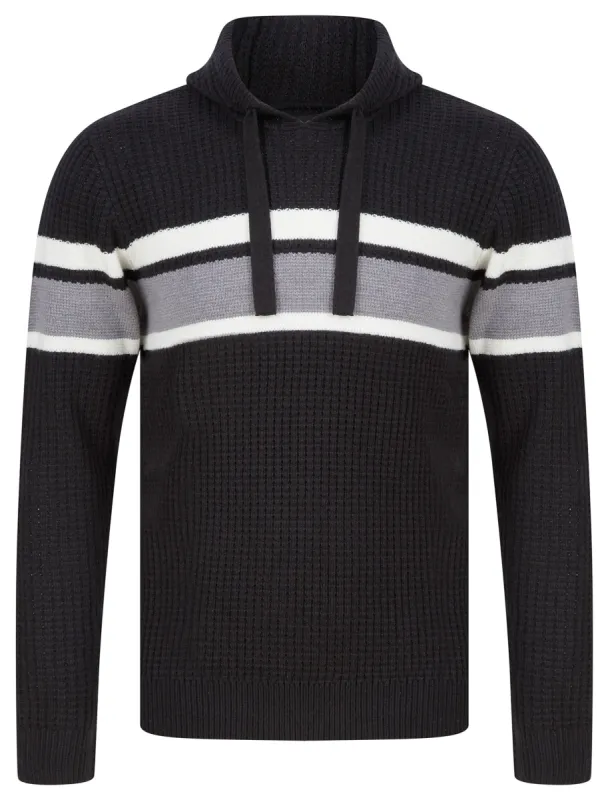 Arcs Textured Waffle Knit Pullover Hoodie in Jet Black - Dissident sold by Tokyo Laundry