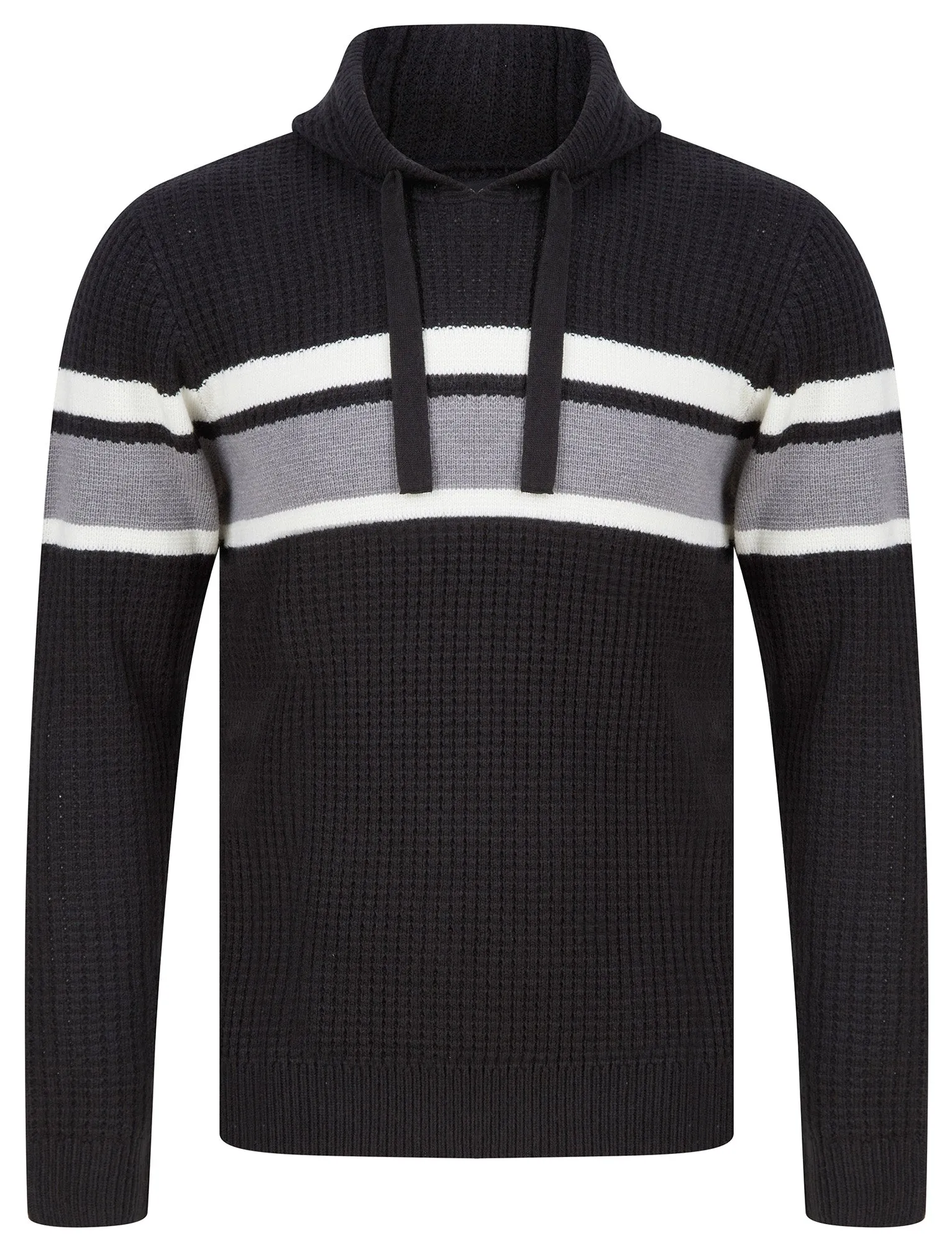 Arcs Textured Waffle Knit Pullover Hoodie in Jet Black - Dissident sold by Tokyo Laundry