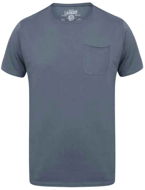 Zac Crew Neck Cotton T-Shirt with Pocket In Dusty Blue - Tokyo Laundry sold by Tokyo Laundry