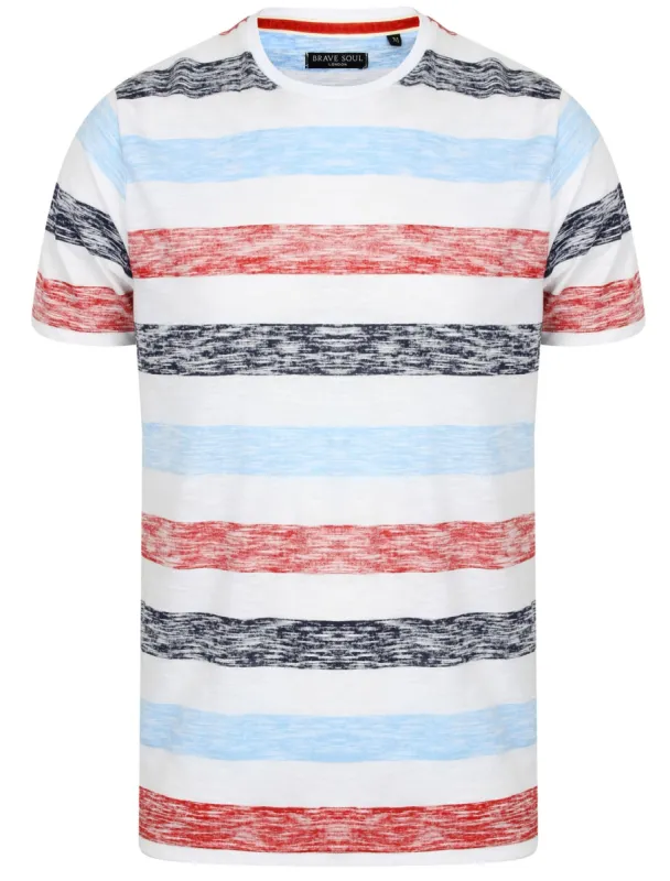Coast Burn Out Stripe Crew Neck T-Shirt in Red & Navy sold by Tokyo Laundry