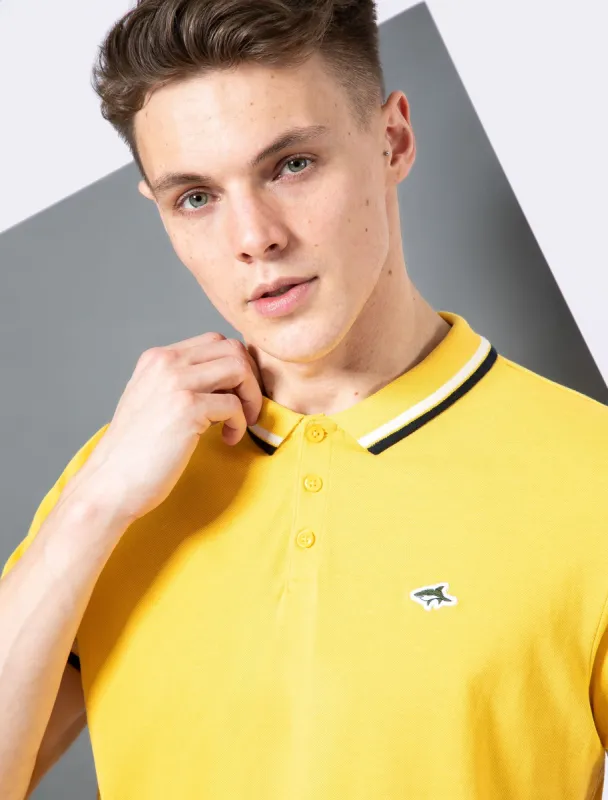 Patcham Cotton Pique Polo Shirt with Racer Stripe Tape Detail In Solar Yellow - Le Shark sold by Tokyo Laundry