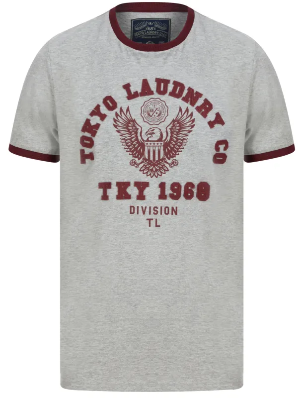 Division Motif Cotton Jersey Ringer T-Shirt In Light Grey Marl - Tokyo Laundry sold by Tokyo Laundry