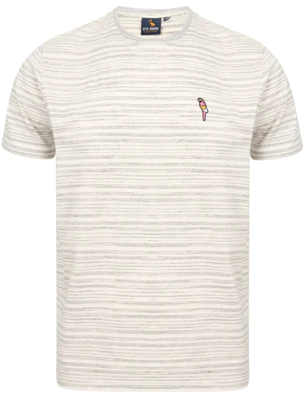 Drop Striped Cotton Jersey T-Shirt with Parrot Motif In Cloudburst - South Shore sold by Tokyo Laundry