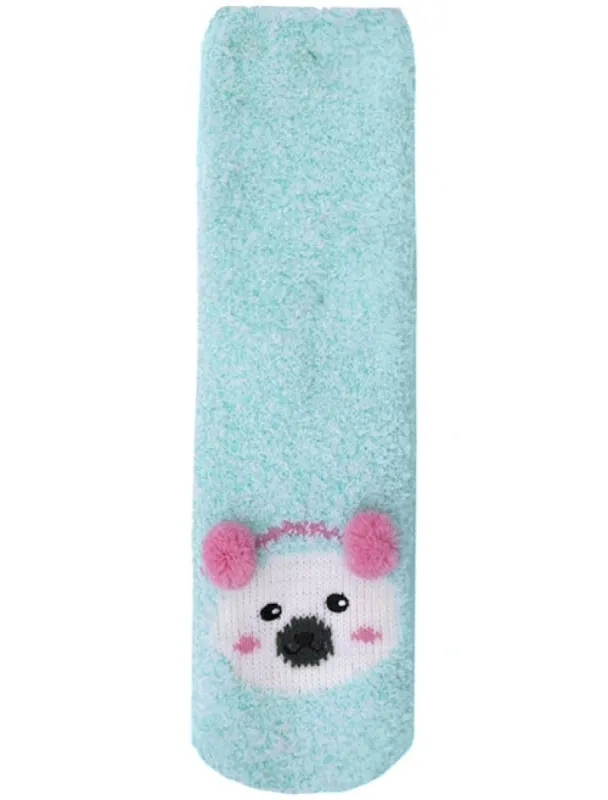 Ladies Ember Chenille Polar Bear Fluffy Knitted Socks in Turquoise Green sold by Tokyo Laundry