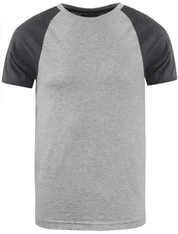 BaptistD Raglan Sleeve Baseball T-Shirt in Grey / Charcoal Marl sold by Tokyo Laundry