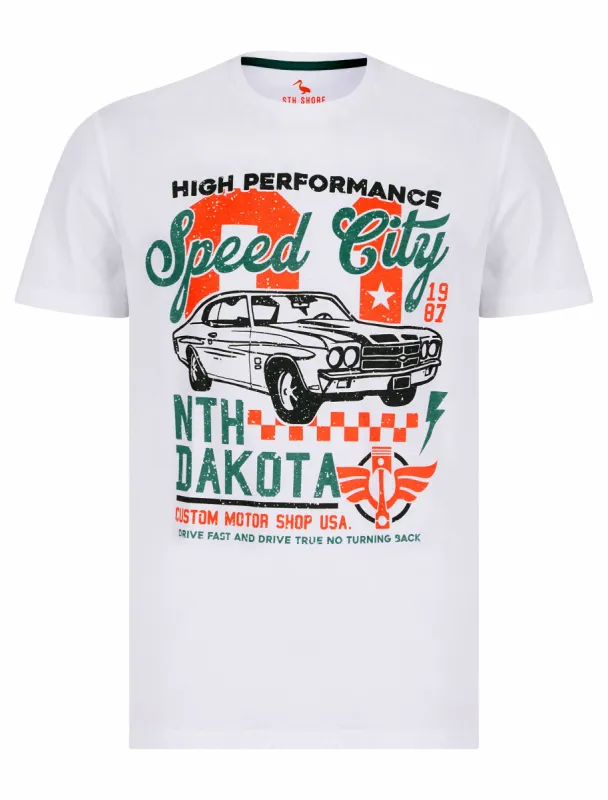 Speed City Motif Cotton Jersey T-Shirt in Bright White - South Shore sold by Tokyo Laundry