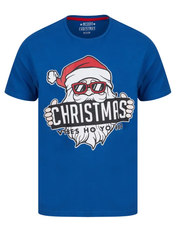 Men's Christmas Vibes Motif Novelty Cotton Christmas T-Shirt in Turkish Sea - Merry Christmas sold by Tokyo Laundry