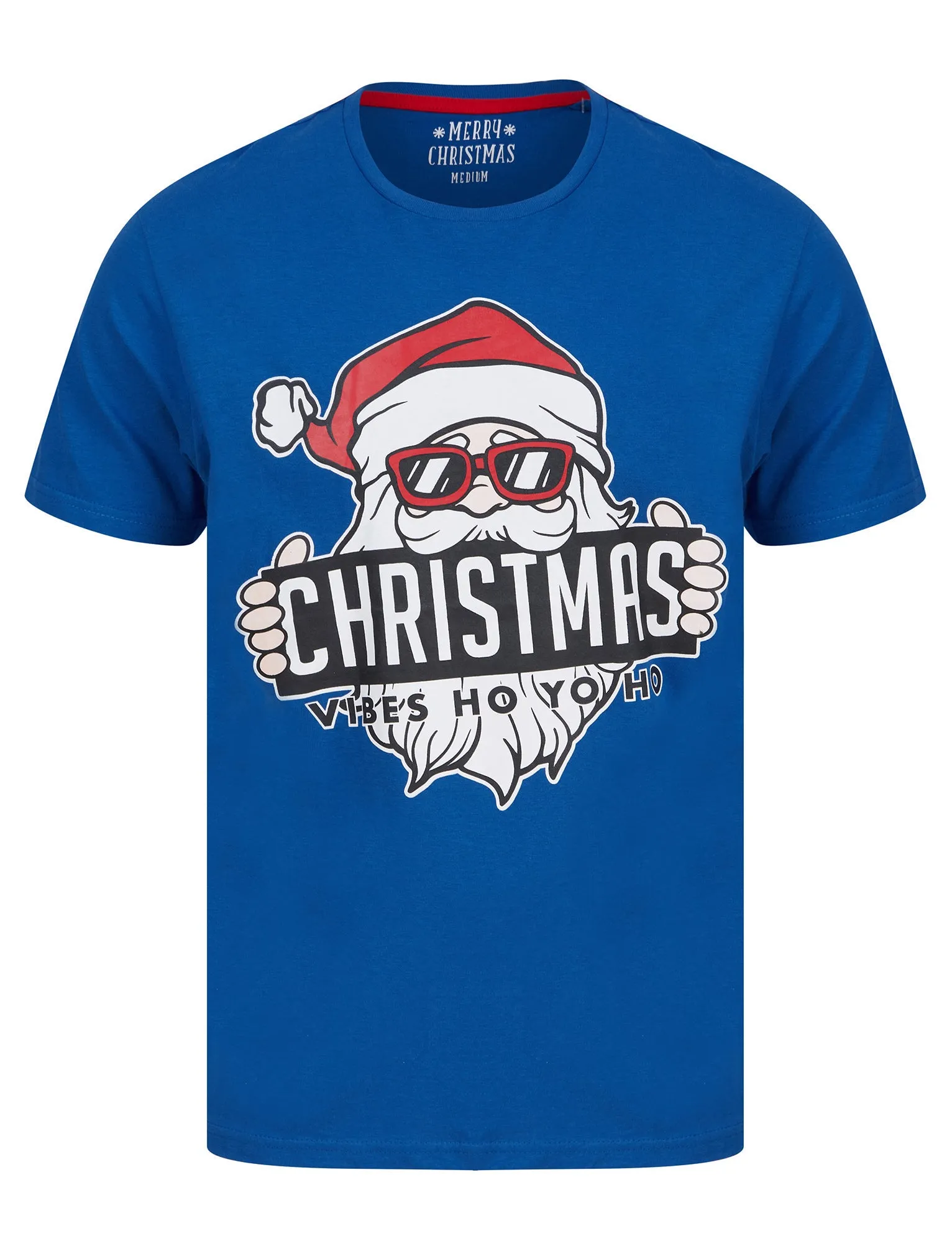 Men's Christmas Vibes Motif Novelty Cotton Christmas T-Shirt in Turkish Sea - Merry Christmas sold by Tokyo Laundry