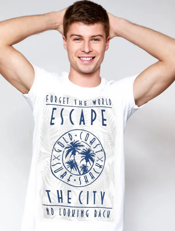 Escape The City Motif Cotton Jersey T-Shirt in Snow White - South Shore sold by Tokyo Laundry