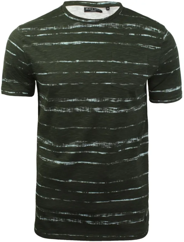 Christo Distressed Dye Effect T-Shirt with Chest Pocket in Khaki made by Brave Soul