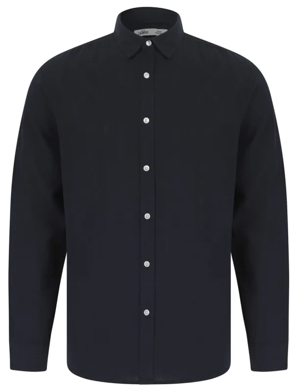 Helios Classic Collar Long Sleeve Cotton Linen Shirt in Sky Captain Navy - Tokyo Laundry sold by Tokyo Laundry