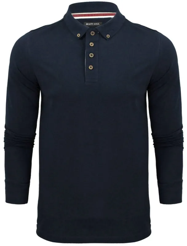 Howell Long Sleeve Polo Shirt in Rich Navy sold by Tokyo Laundry
