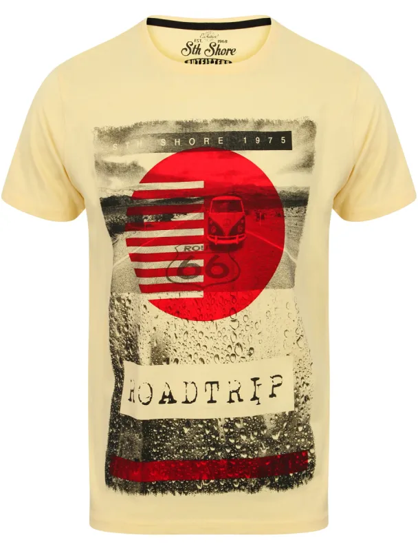 Roadtrip Motif T-Shirt In Pale Yellow - South Shore sold by Tokyo Laundry