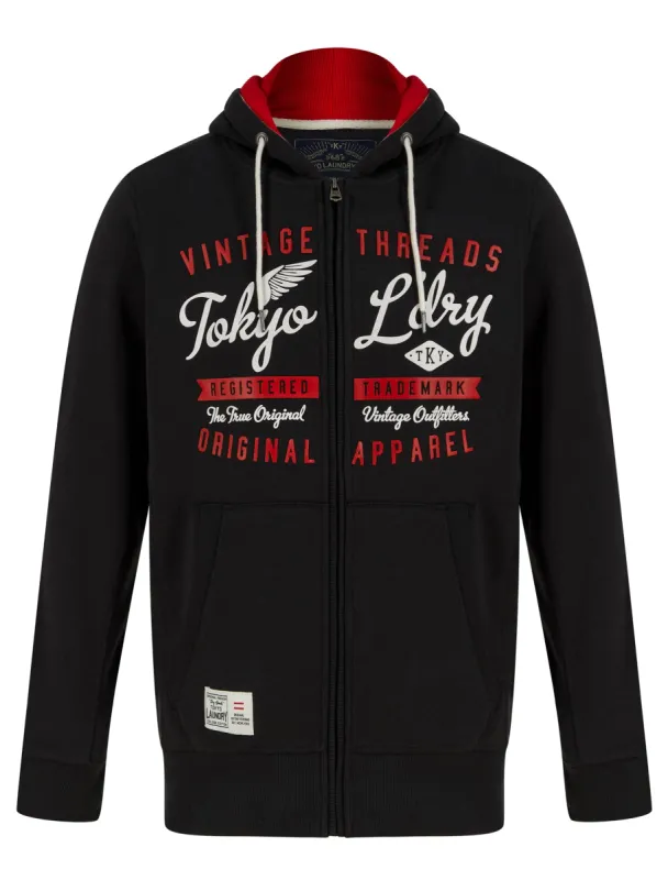 Invidia Motif Brushback Fleece Zip Through Hoodie in Jet Black - Tokyo Laundry sold by Tokyo Laundry