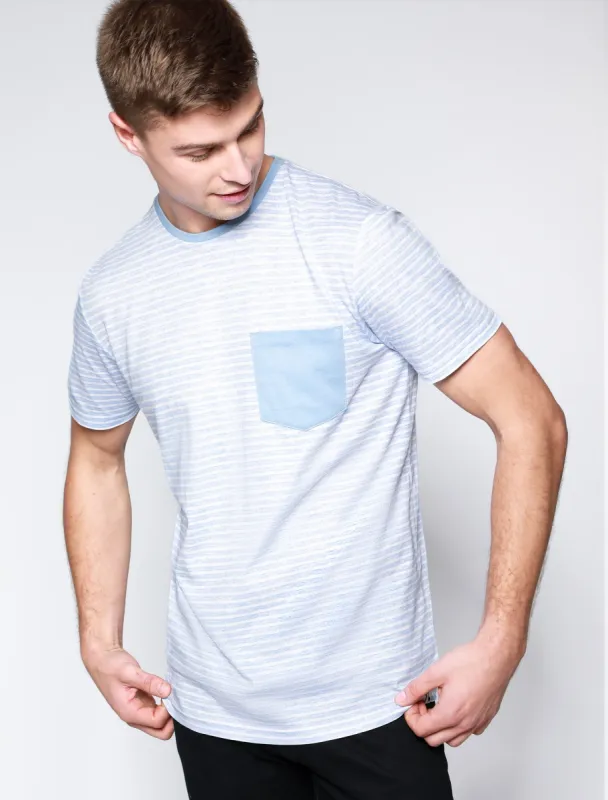 Leading Striped Cotton T-Shirt with Chest Pocket In Blue - South Shore sold by Tokyo Laundry