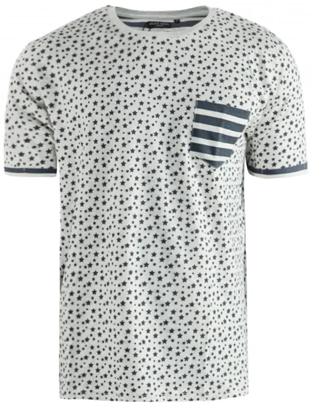 Ara Stars & Stripe Print Crew Neck T-Shirt in Oatgrey Marl sold by Tokyo Laundry