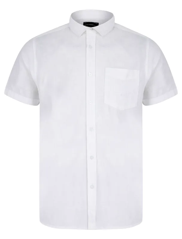 Bertrand Classic Collar Short Sleeve Cotton Linen Shirt in Bright White - Tokyo Laundry sold by Tokyo Laundry
