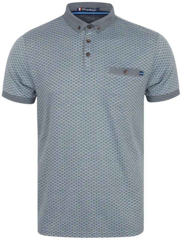 Lapse Jacquard Polo Shirt with Chest Pocket In Dusty Blue - Le Shark sold by Tokyo Laundry
