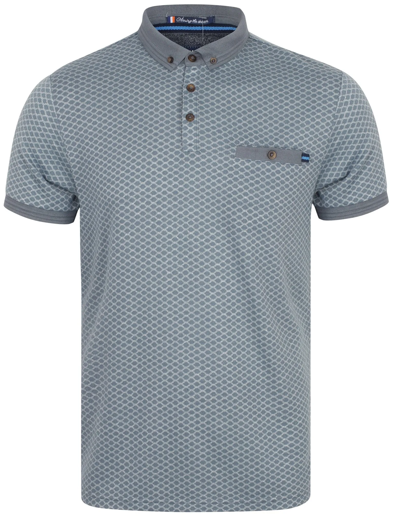 Lapse Jacquard Polo Shirt with Chest Pocket In Dusty Blue - Le Shark sold by Tokyo Laundry