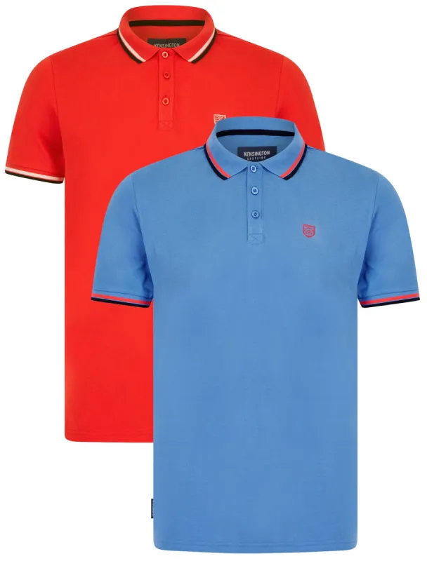 Moore (2 Pack) Cotton Pique Polo Shirt in Blue Yonder / Cayenne - Kensington Eastside sold by Tokyo Laundry