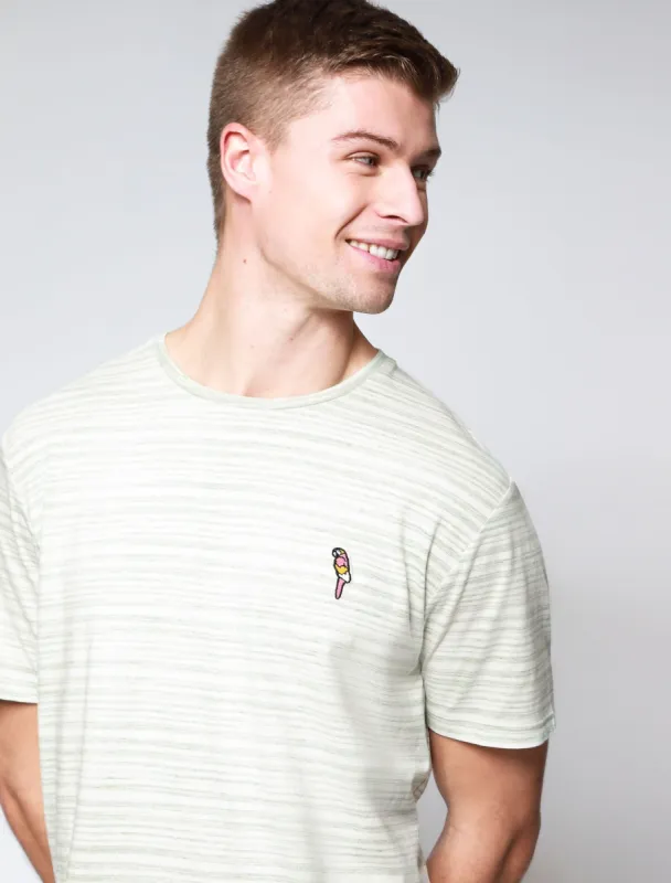 Drop Striped Cotton Jersey T-Shirt with Parrot Motif In Green - South Shore sold by Tokyo Laundry