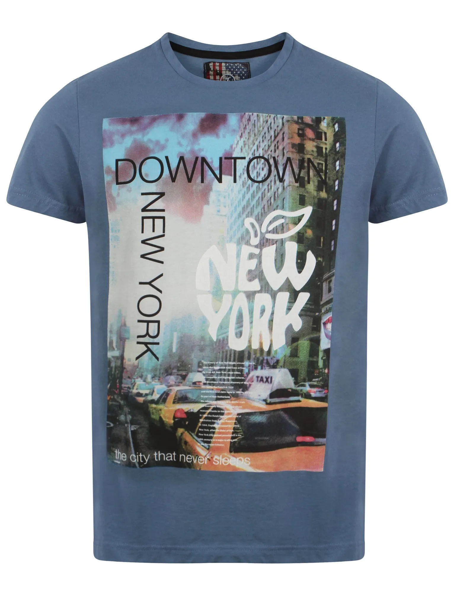 Dissident Big Apple t-shirt in Vintage Blue sold by Tokyo Laundry