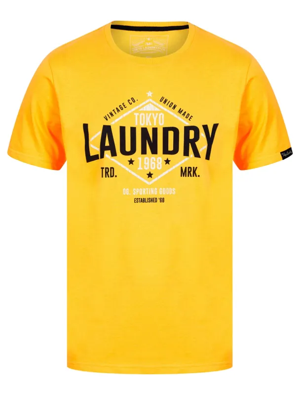 Elite Vintage Cracked Print Motif Cotton Jersey T-Shirt in Artisan's Gold - Tokyo Laundry sold by Tokyo Laundry