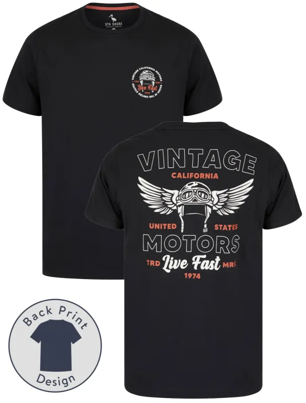 Cali Motors Back Print Motif Cotton Jersey T-Shirt in Jet Black - South Shore sold by Tokyo Laundry