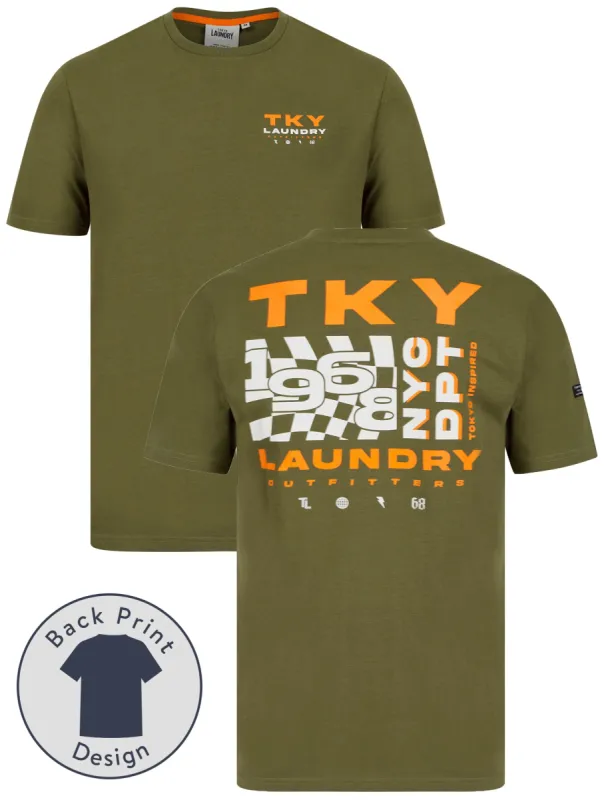 Checkmate Motif Cotton Jersey T-Shirt in Olive Night - Tokyo Laundry sold by Tokyo Laundry