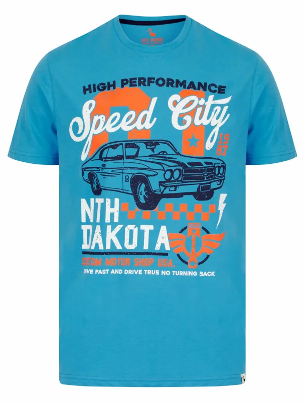 Speed City Motif Cotton Jersey T-Shirt in Malibu Blue - South Shore sold by Tokyo Laundry