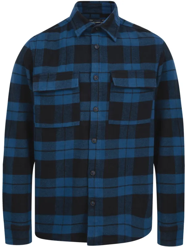 Dunham Heavy Cotton Twill Checked Over Shirt In Estate Blue Check - Tokyo Laundry sold by Tokyo Laundry