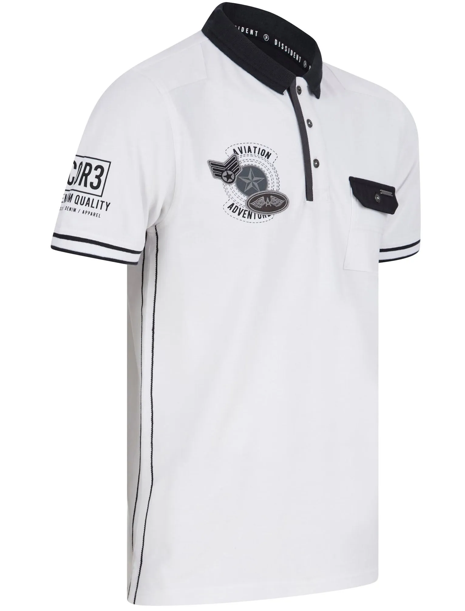 Blockade Cotton Pique Polo Shirt With Chest Pocket In Optic White - Dissident sold by Tokyo Laundry