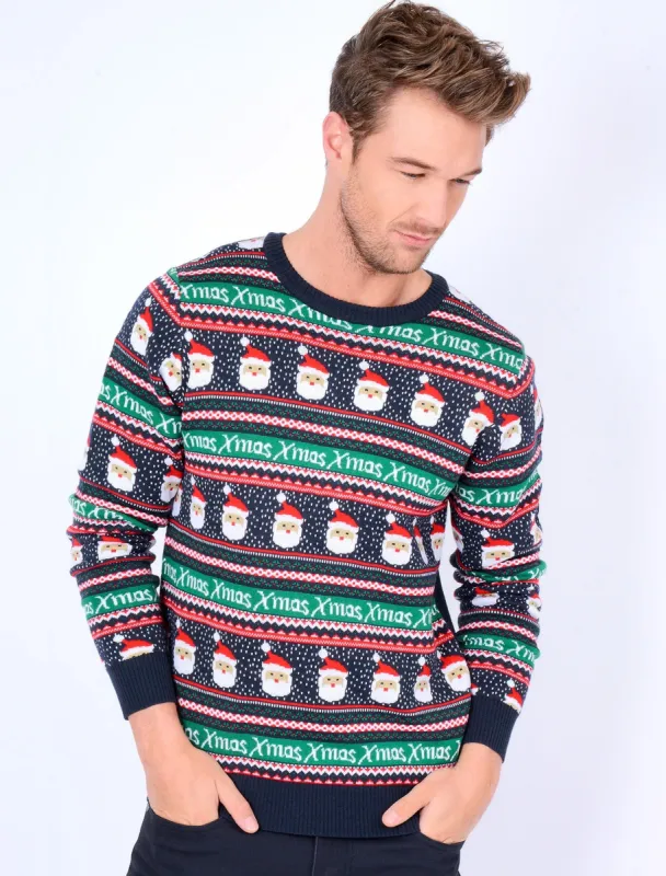 Xmas Novelty Christmas Jumper in Eclipse Blue - Season’s Greetings sold by Tokyo Laundry