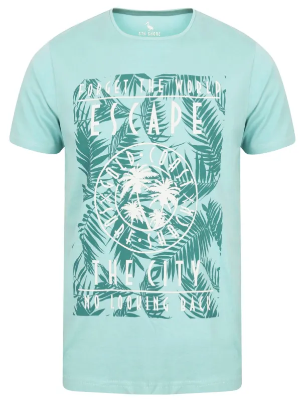 Escape The City Motif Cotton Jersey T-Shirt in Aqua Haze - South Shore sold by Tokyo Laundry