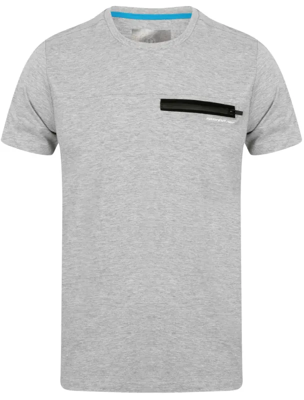 Adachi Crew Neck Cotton T-Shirt with Zip Chest Pocket In Light Grey Marl - Dissident sold by Tokyo Laundry