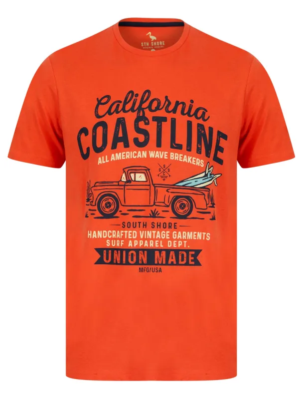 Ballycastle Motif Cotton Jersey T-Shirt in Hot Coral - South Shore sold by Tokyo Laundry