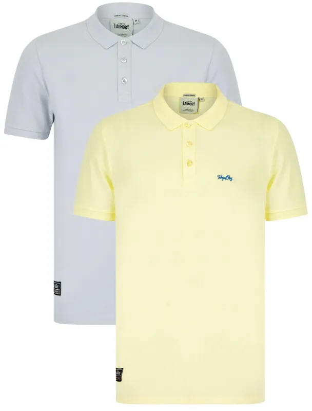 Reeves (2 Pack) Signature Cotton Pique Polo Shirt in Transparent Yellow / Pale Blue - Tokyo Laundry sold by Tokyo Laundry