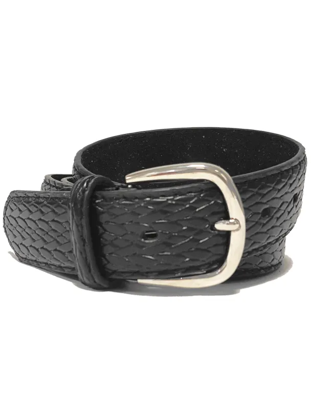 Mens Saul Mock Croc Embossed Leather Belt in Black sold by Tokyo Laundry
