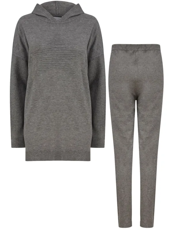 Fonteyn Star Motif 2pc Jersey Knit Matching Hoody & Pants Lounge Co-ord Set in Anthracite - Amara Reya sold by Tokyo Laundry