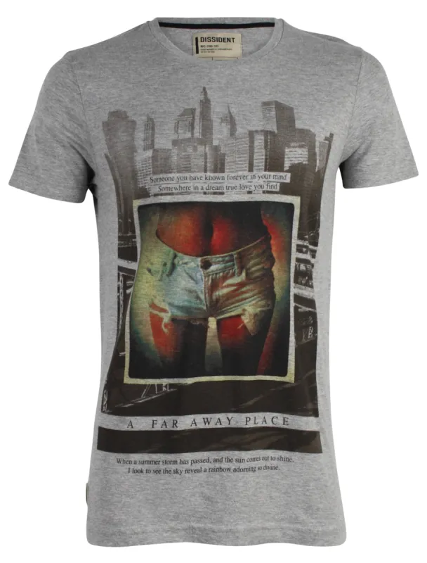 Midriff Motif Crew Neck T-Shirt in Light Grey Marl - Dissident sold by Tokyo Laundry
