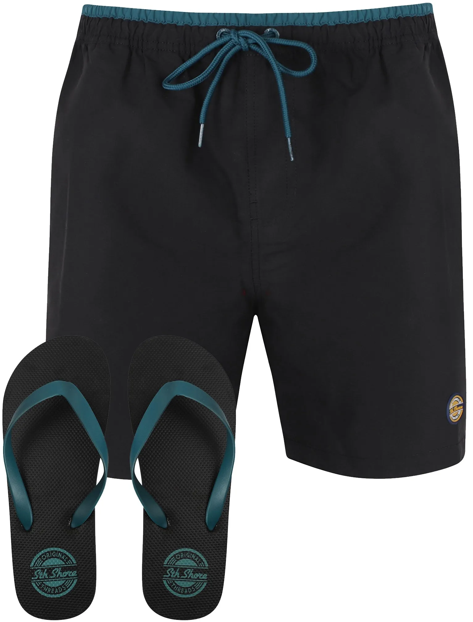 Pembroke Swim Shorts In Jet Black With Free Matching Flip Flops - South Shore sold by Tokyo Laundry