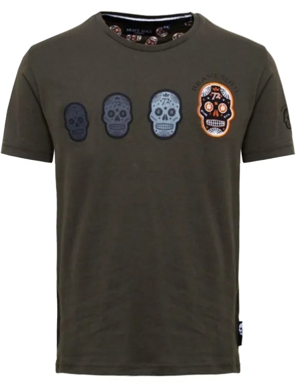 Calavera Skull Print Crew Neck T-Shirt in Khaki sold by Tokyo Laundry