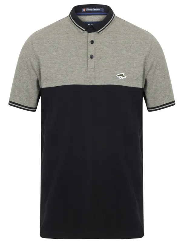 Tower Colour Block Pique Polo Shirt In Mid Grey Marl - Le Shark sold by Tokyo Laundry